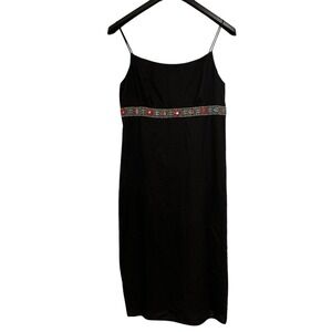 Vintage Wanted Y2K Dress Womens 12 Black Babydoll Embroidered Band Hippie Boho